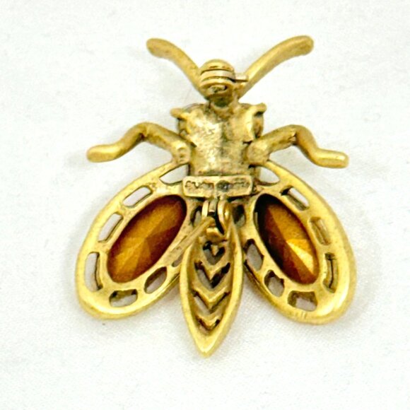 Vintage Gold-Tone Bee/Bug Brooch With Iridescent Cabochon/Rhinestones/Crystals - Picture 7 of 7